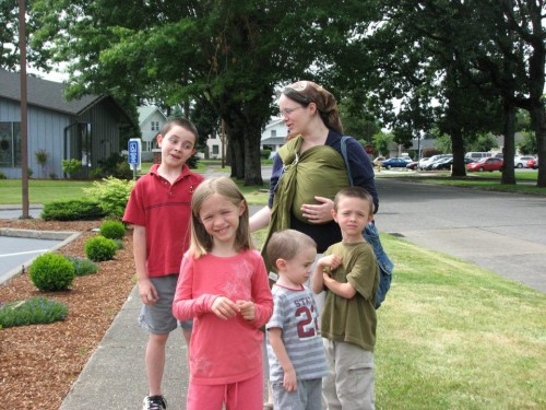 Midwife Liz with her children (youngest in sling)